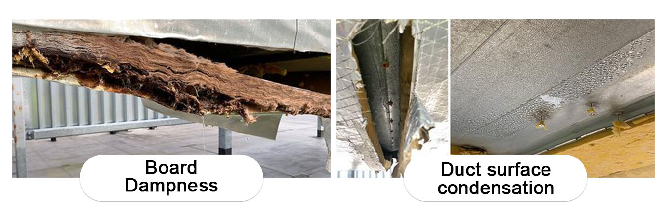 Board dampness and duct surface condensation