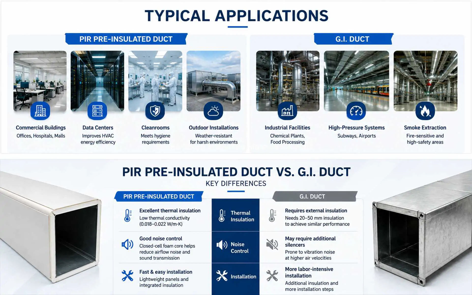 PIR Pre-insulated Duct vs. G.I. Duct
